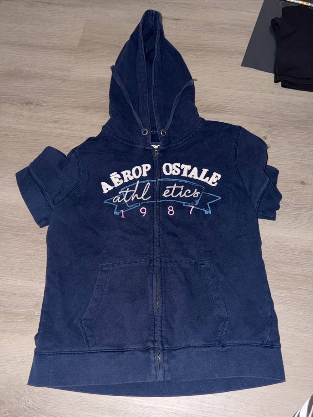 Aeropostale Navy Blue Short Sleeve Zip Hoodie